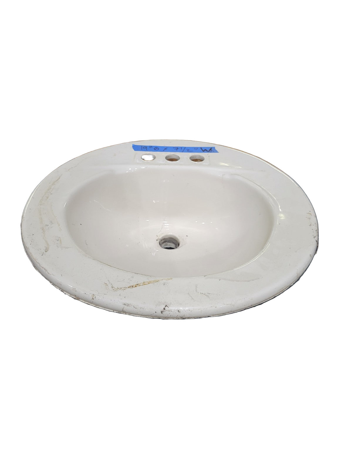 Vintage Porcelain Drop-In Bathroom Sink – 19 Diameter x 7½ Deep, 3-Hole Faucet Mount
