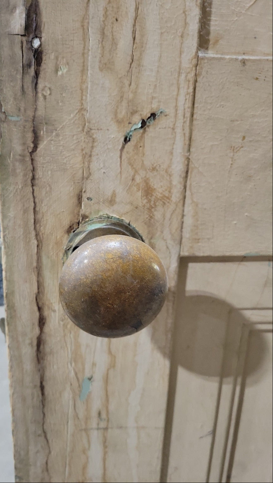 Antique Half-Lite Wood Door with Glass Panel and Original Knob