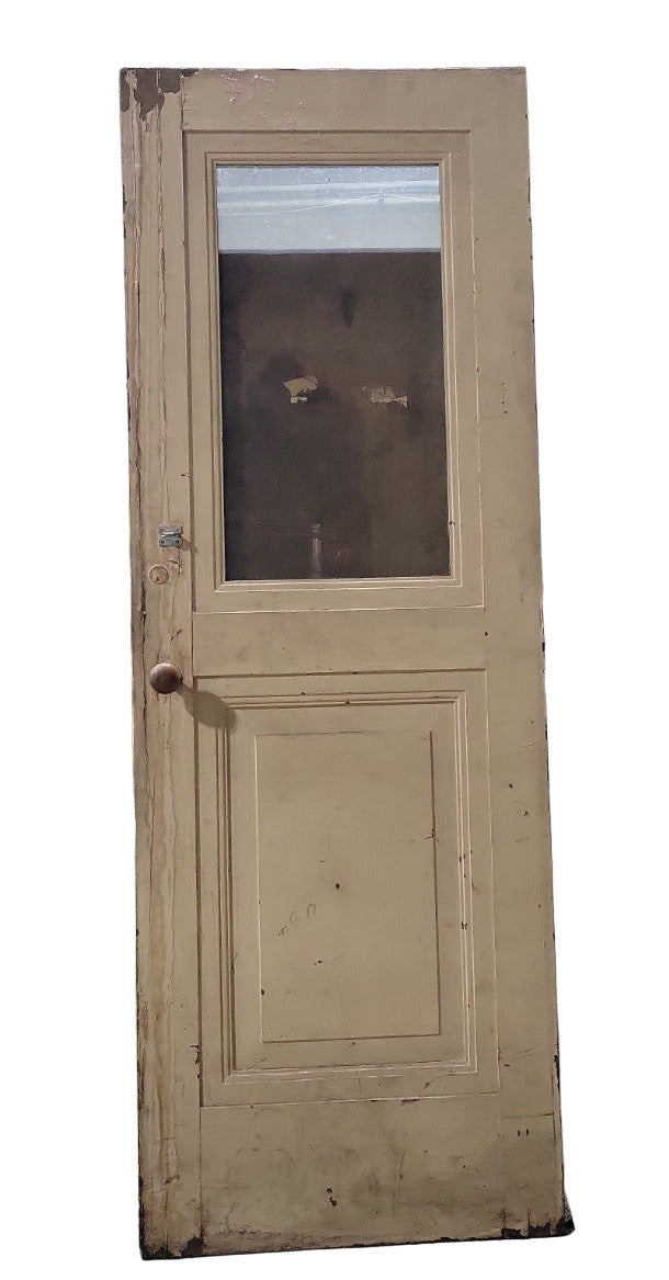Antique Half-Lite Wood Door with Glass Panel and Original Knob