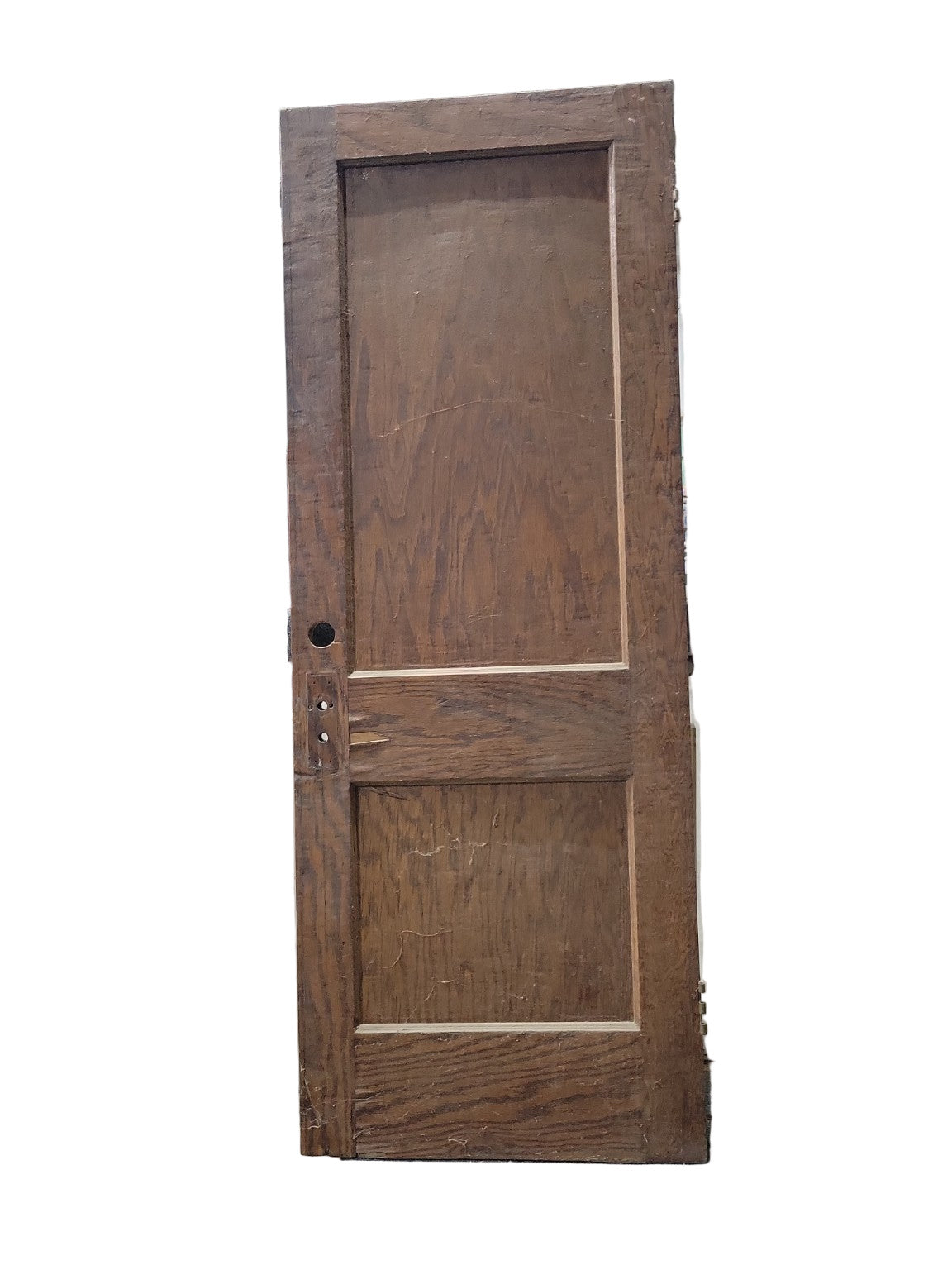 Antique 2-Panel Solid Wood Door – Two-Tone with Original Hardware Cutouts