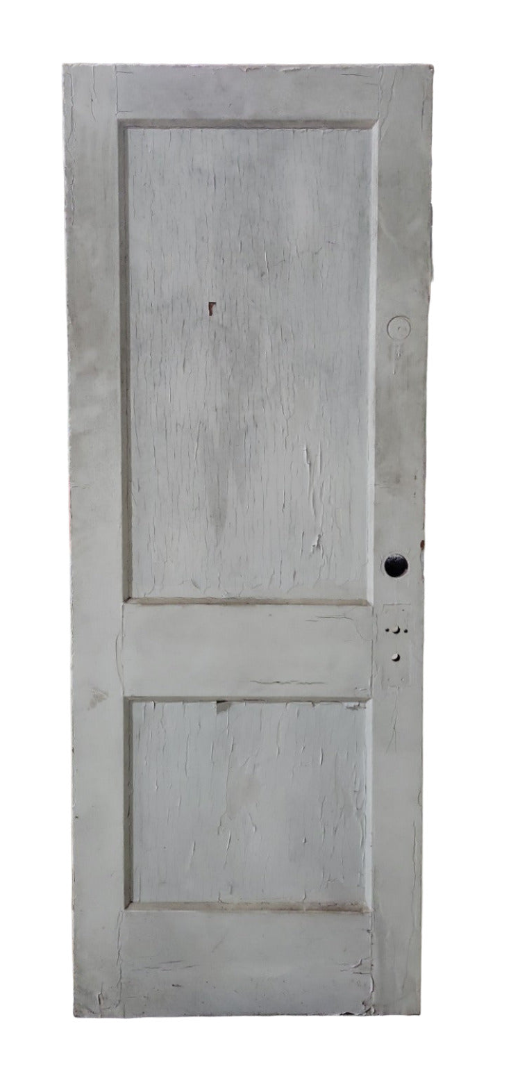 Antique 2-Panel Solid Wood Door – Two-Tone with Original Hardware Cutouts