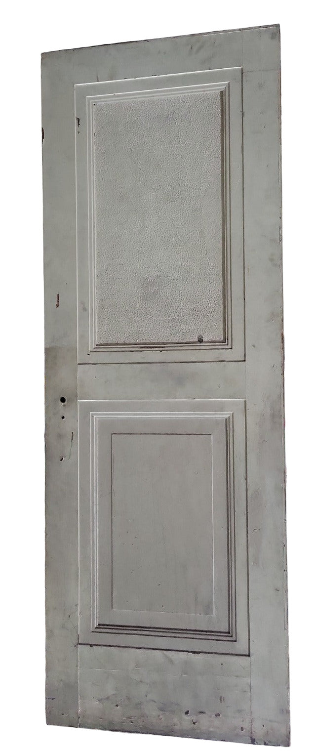 Antique Panel Wood Door with Textured Glass Upper Panel – Painted Green