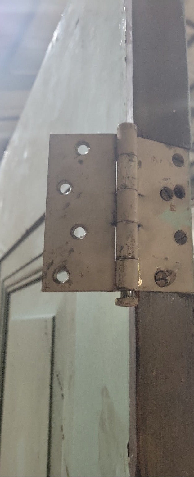 Antique Two-Panel Heavy Wood Door – Green Painted Finish with Brass Hinges