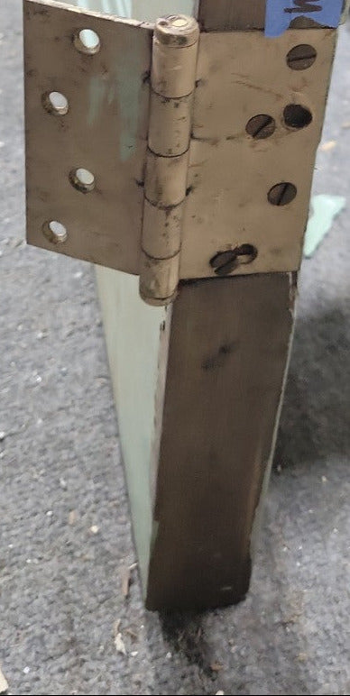 Antique Two-Panel Heavy Wood Door – Green Painted Finish with Brass Hinges