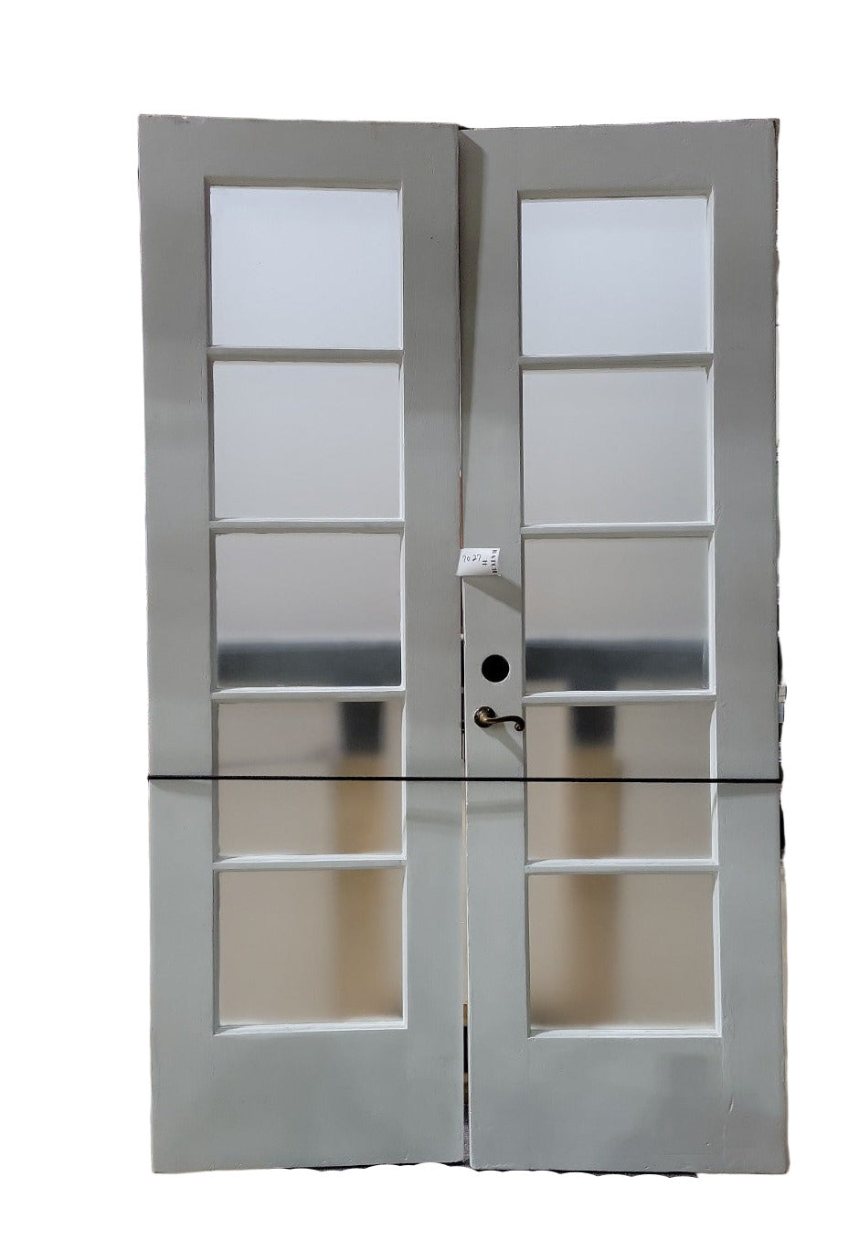 Antique French Doors with Brass Hardware and Frosted Glass Film