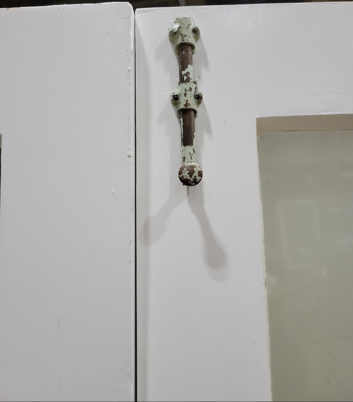 Antique French Doors with Brass Hardware and Frosted Glass Film