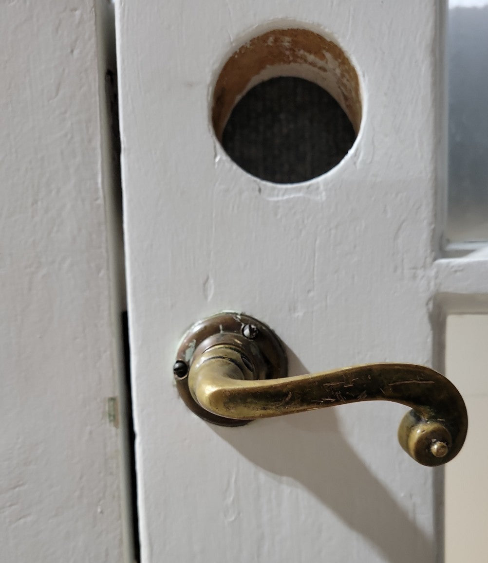 Antique French Doors with Brass Hardware and Frosted Glass Film