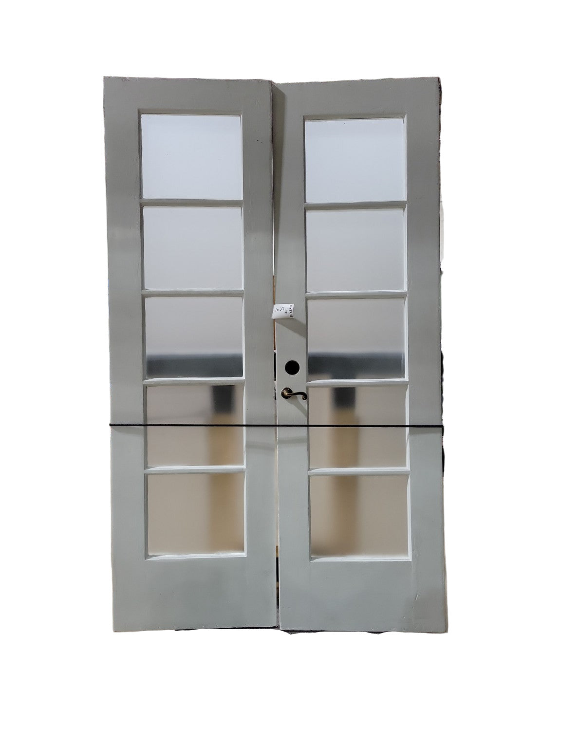 Antique French Doors with Brass Hardware and Frosted Glass Film