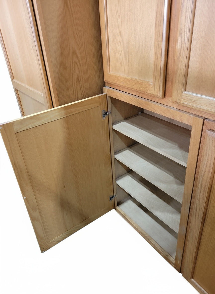 Complete Honey Oak Kitchen Cabinet Set with Off-White Laminate Countertops