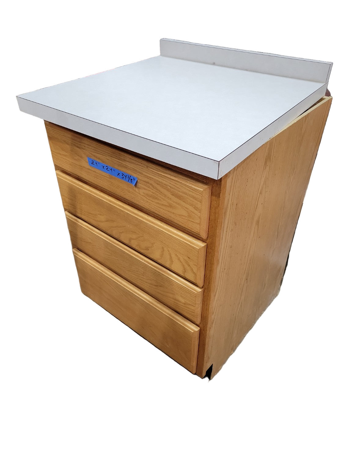 Complete Honey Oak Kitchen Cabinet Set with Off-White Laminate Countertops