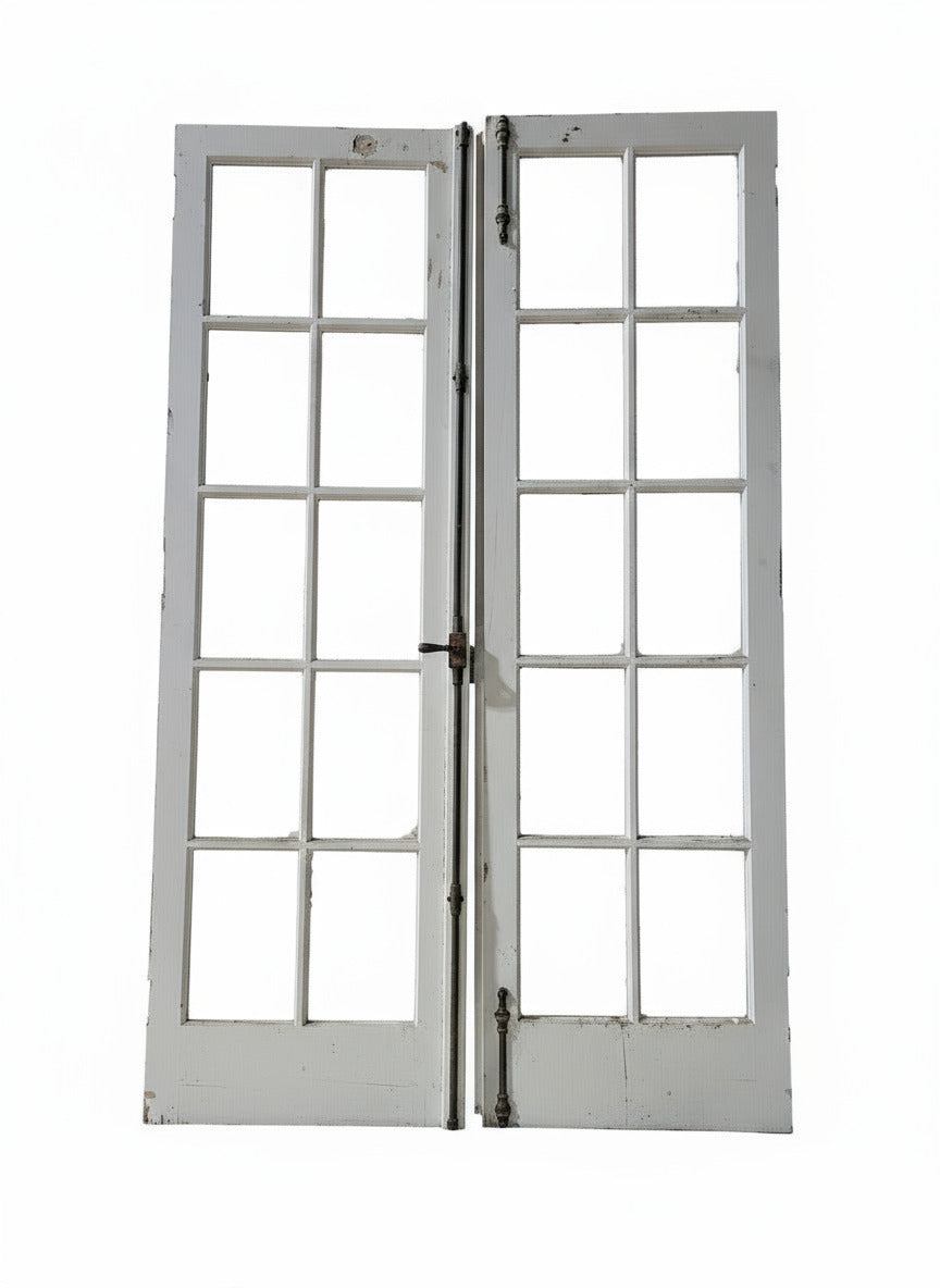 Antique French 10-Lite Double Doors with Brass Cremone Bolt and Original Hardware – From a Meade & Hamilton Designed Home