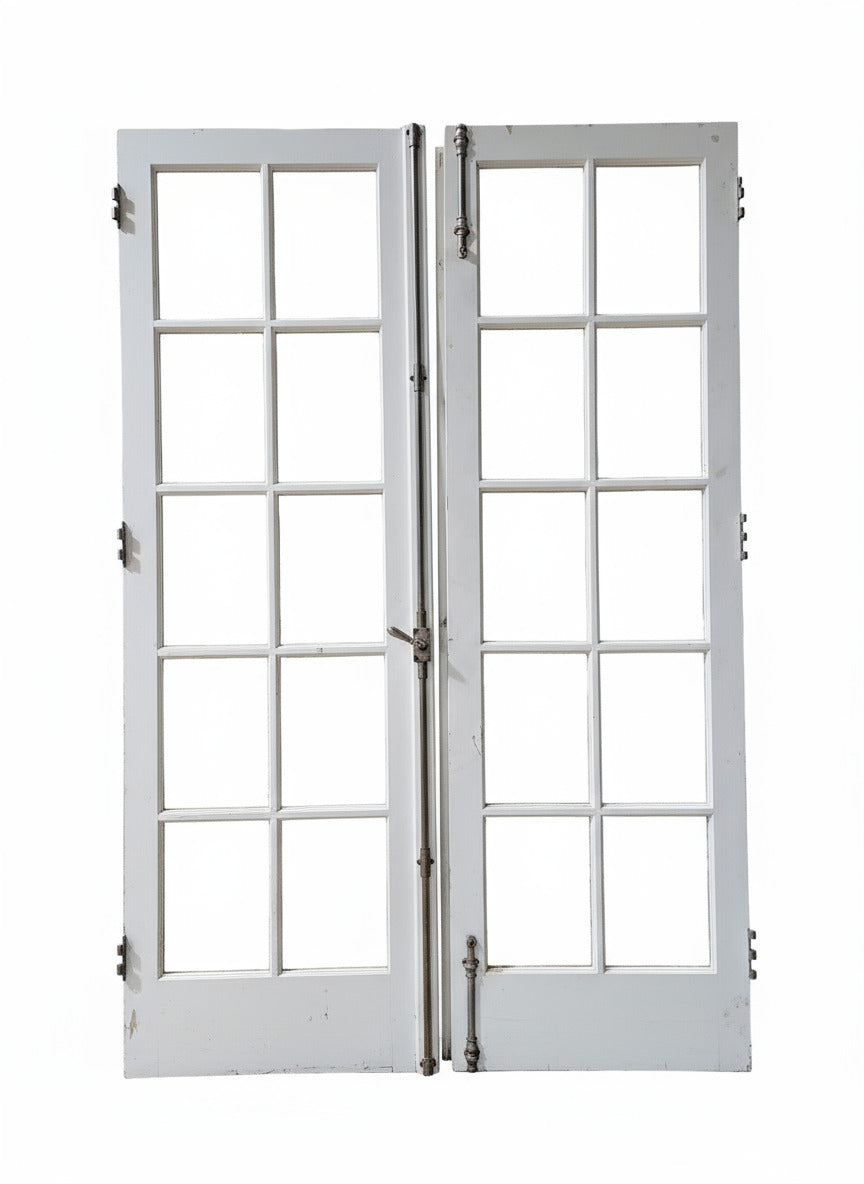 Antique French 10-Lite Double Doors with Nickel-Plated Brass Cremone Bolt and Original Hardware – From a Meade & Hamilton Designed Home