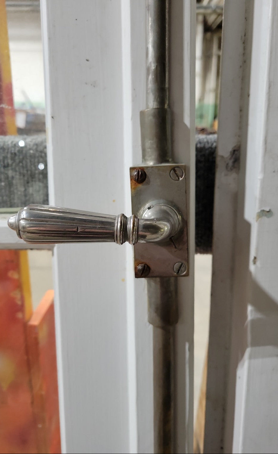 Antique French 10-Lite Double Doors with Nickel-Plated Brass Cremone Bolt and Original Hardware – From a Meade & Hamilton Designed Home