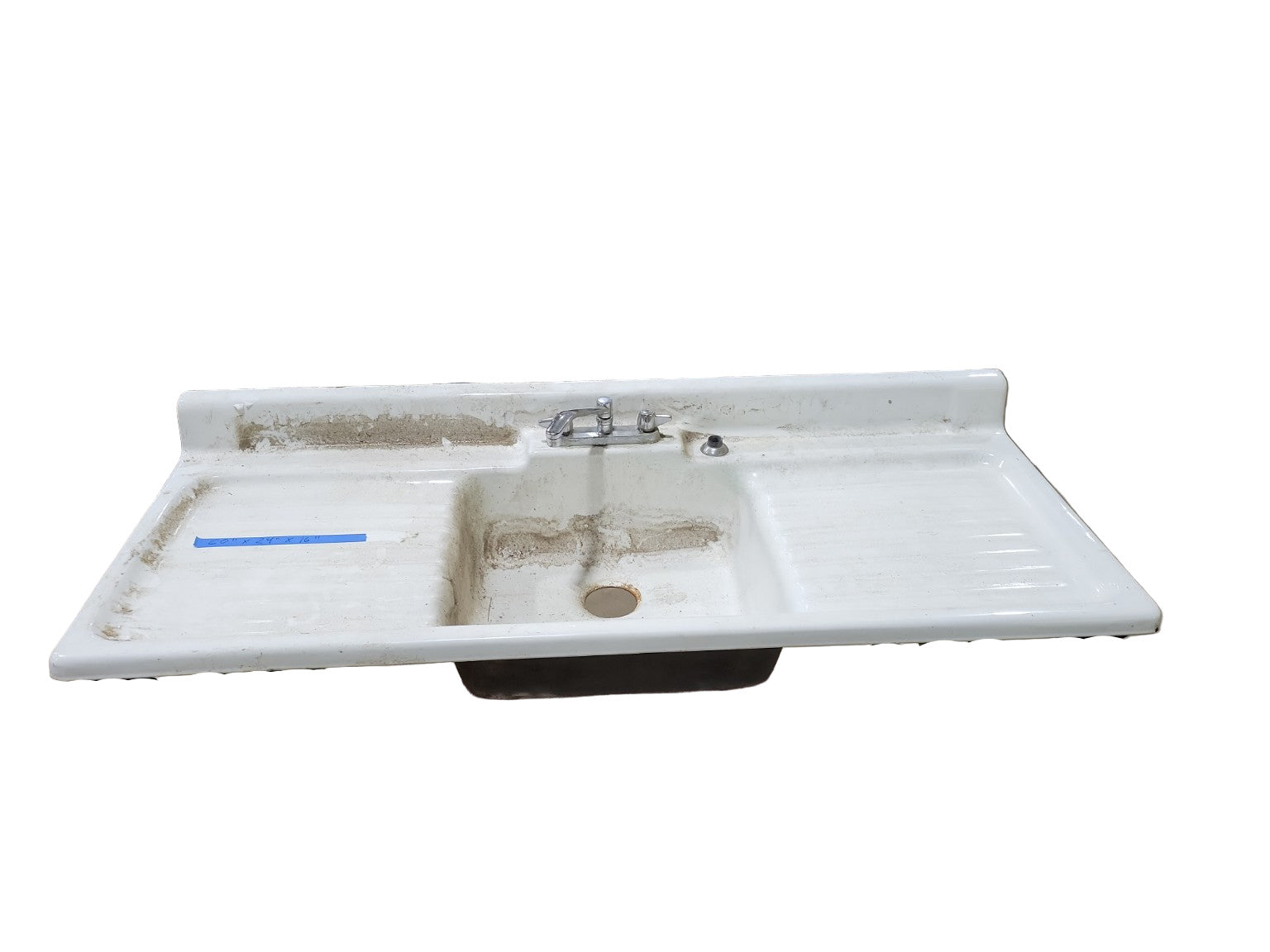 Vintage Double Drainboard Cast Iron Sink with Faucet – 60" x 24" x 16"