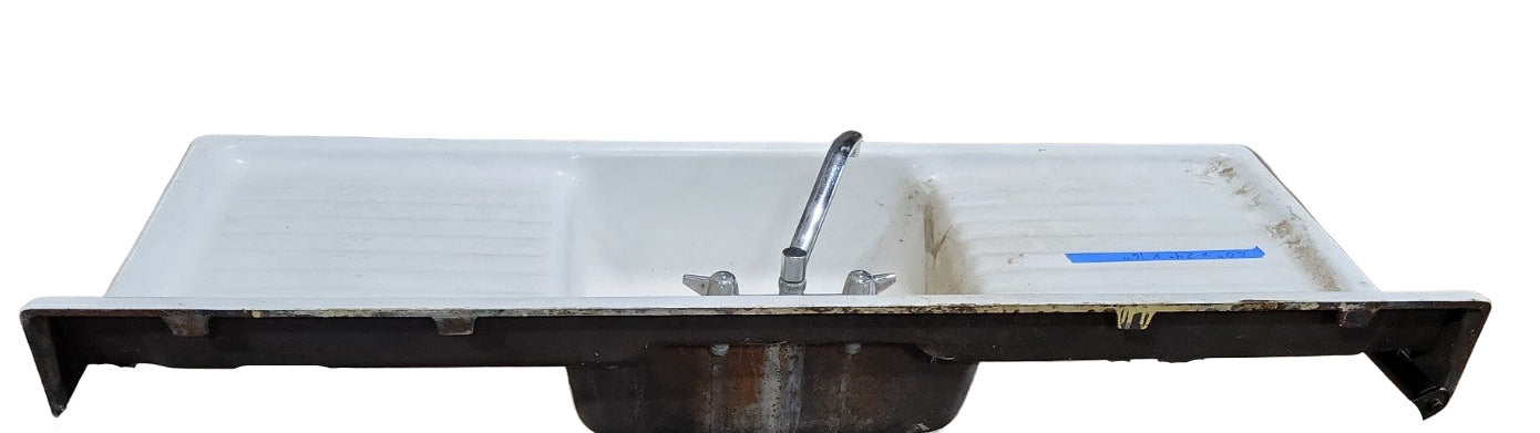 Vintage Double Drainboard Cast Iron Sink with Faucet – 60" x 24" x 16"