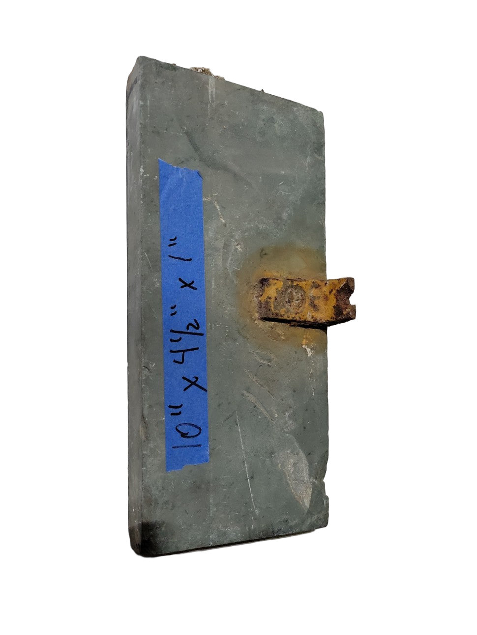 Antique Slate Window Sill or Shelf Fragment with Iron Mount – 10" x 4½" x 1"