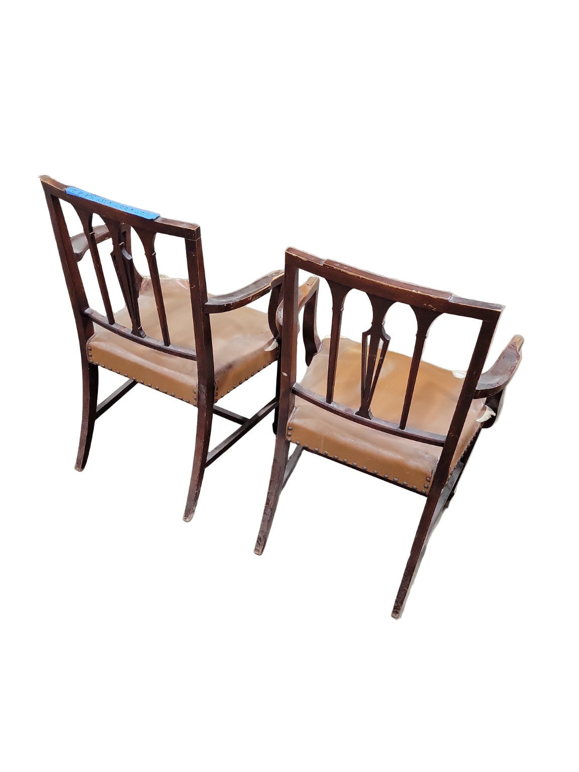 Set of Two Vintage Wood Shield-Back Dining Armchairs – 22" x 22" x 35"