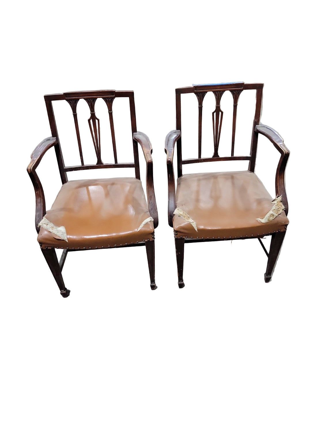 Set of Two Vintage Wood Shield-Back Dining Armchairs – 22" x 22" x 35"