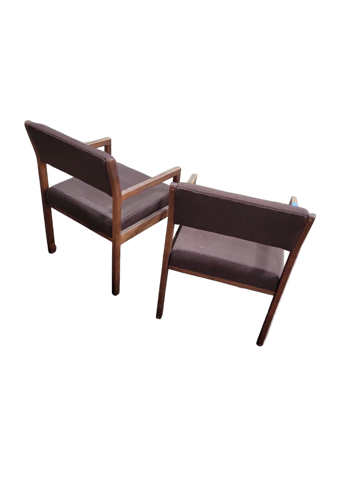 Set of Two Mid-Century Modern Walnut Armchairs with Brown Upholstery – 22" x 23" x 32"