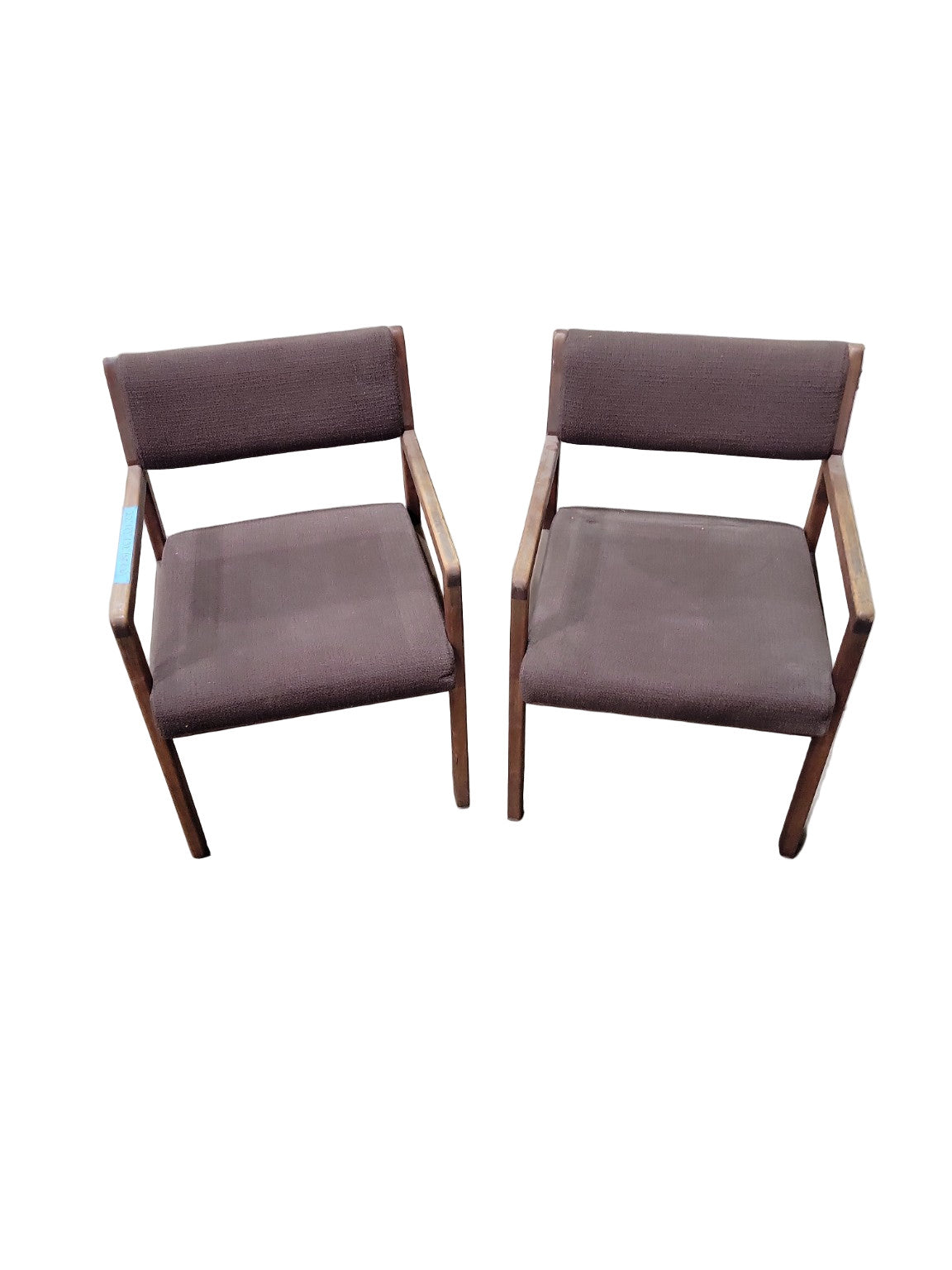 Set of Two Mid-Century Modern Walnut Armchairs with Brown Upholstery – 22" x 23" x 32"