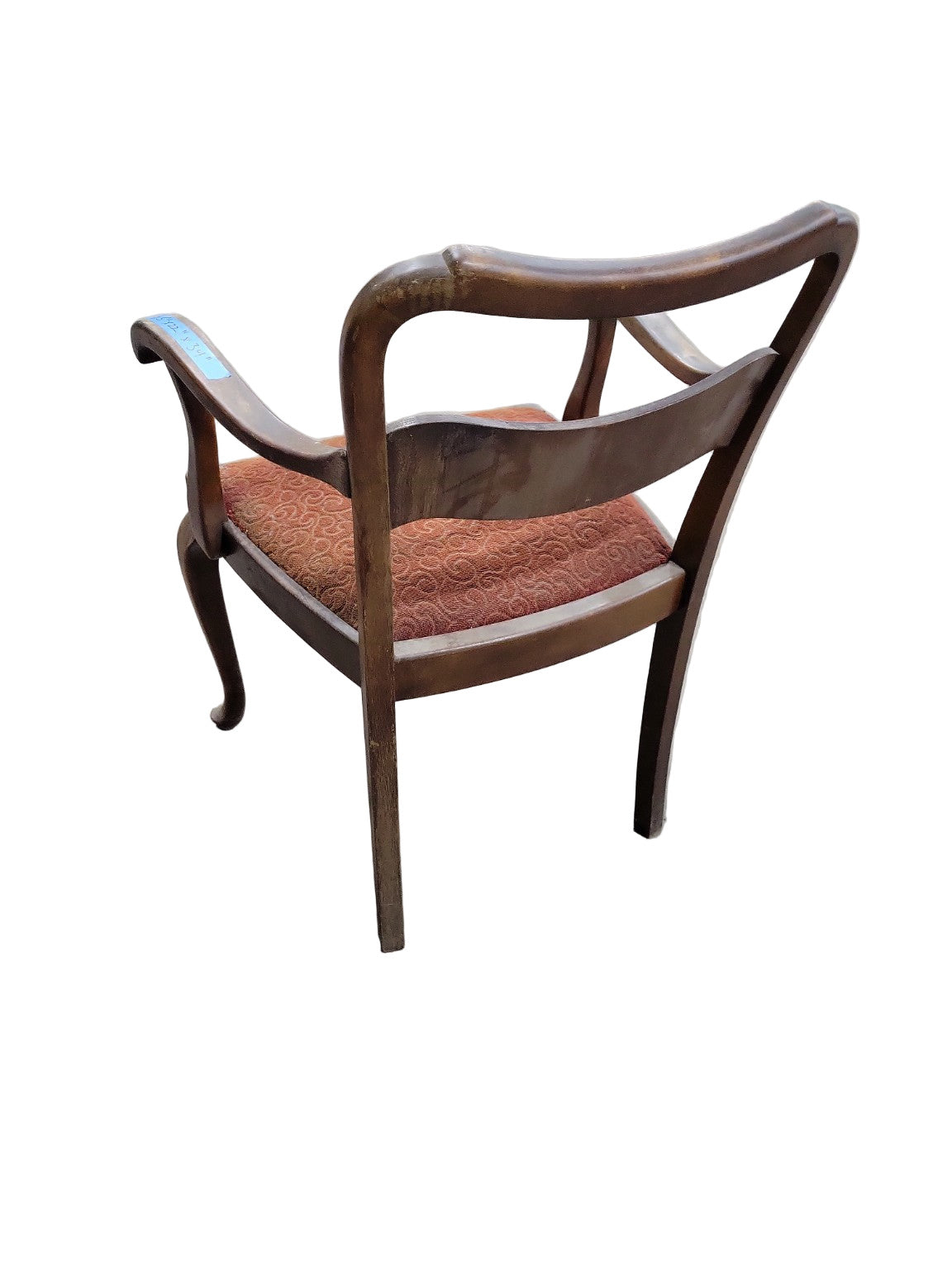 Vintage Mahogany Balloon-Back Armchair with Red Upholstered Seat – 25" x 22" x 34"