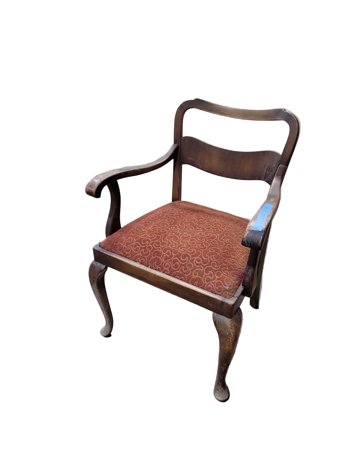 Vintage Mahogany Balloon-Back Armchair with Red Upholstered Seat – 25" x 22" x 34"