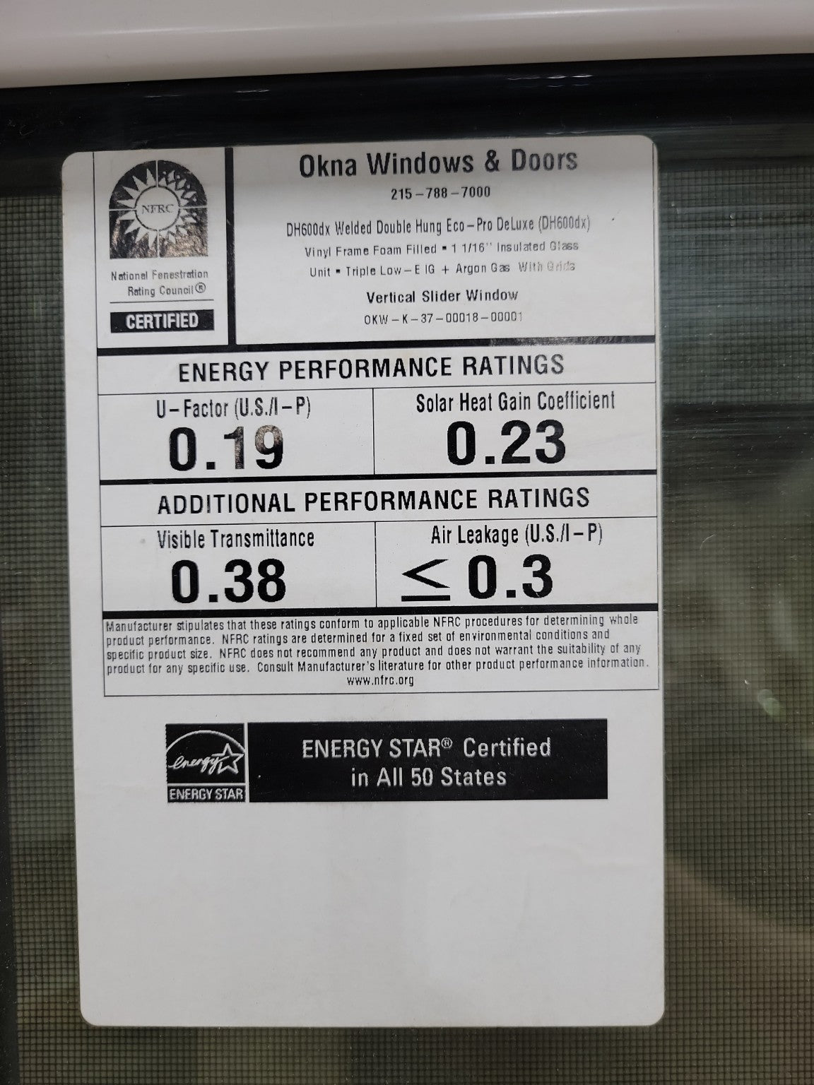 OKNA DH600dx Eco-Pro Deluxe Triple-Pane Double-Hung Window – 39" x 55 ¼"