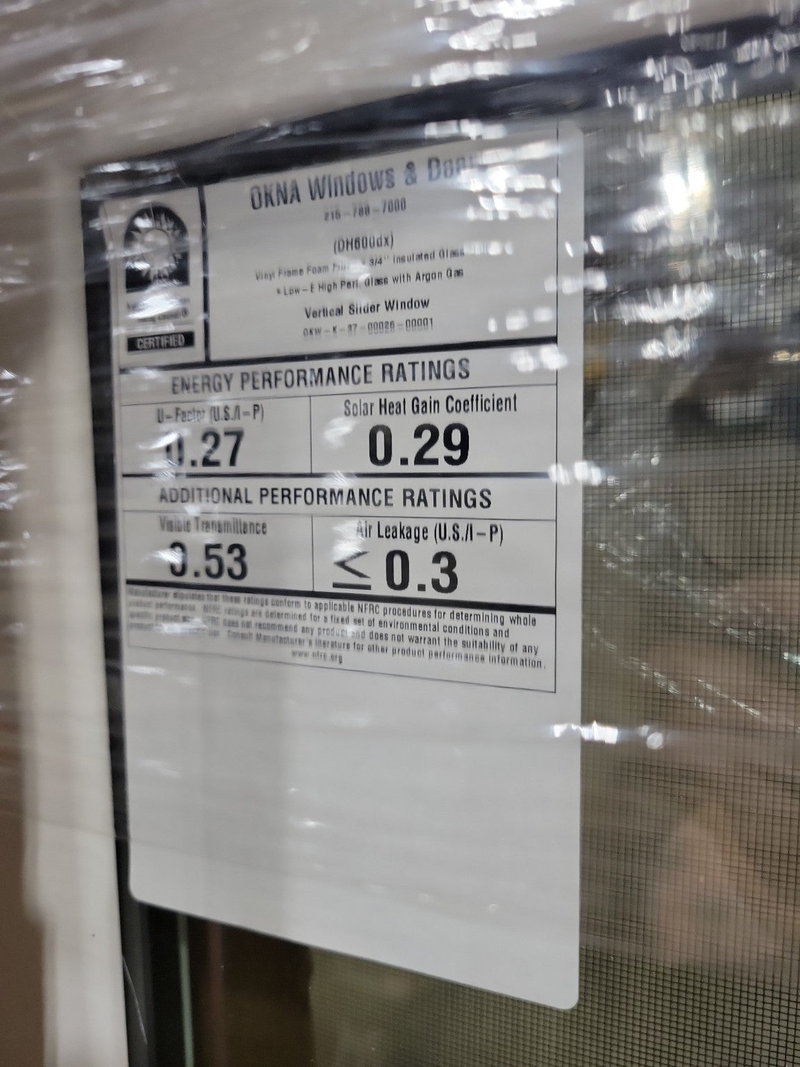 OKNA DH600dx Double-Hung Vinyl Window – 44" x 61 ¼"