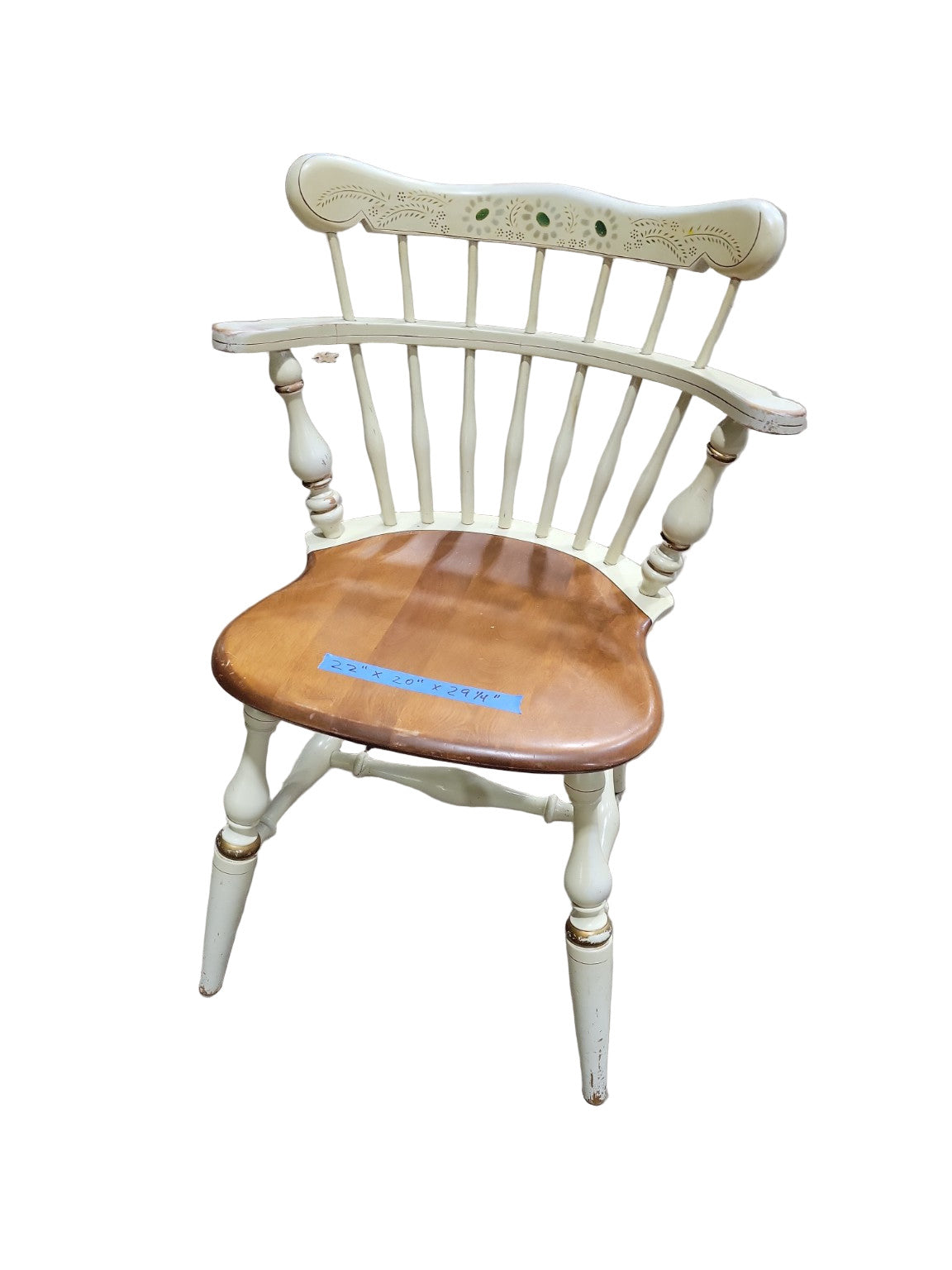 Vintage Colonial Windsor-Style Armchair – Two-Tone Wood and Cream Finish