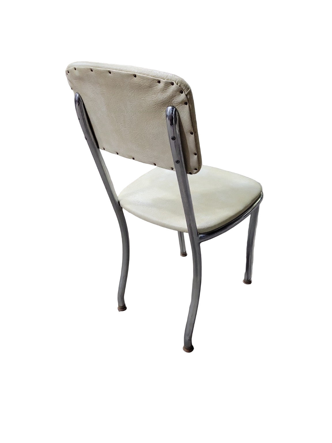 Mid-Century Chrome and Vinyl Kitchen Chair – Cream Upholstery