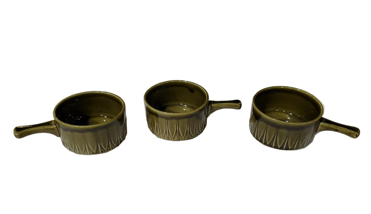 Set of 3 Mid-Century English Stoneware Soup Bowls – Olive Green Glaze