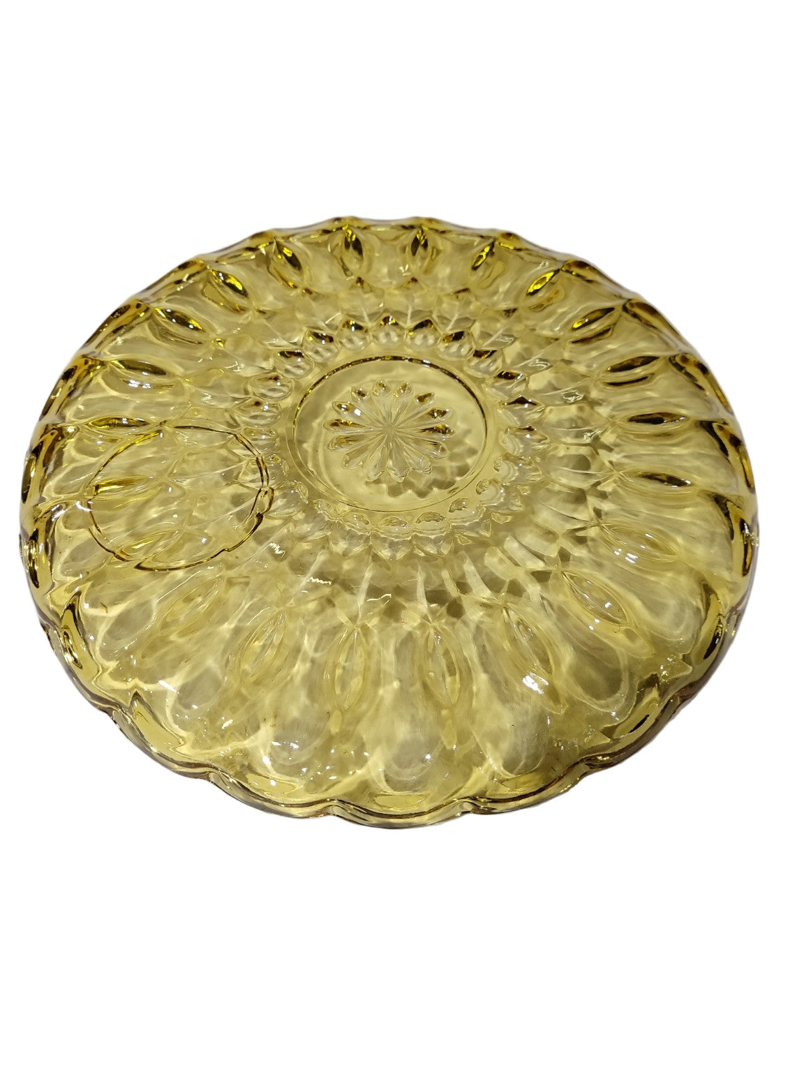 Vintage Amber Glass Serving Plate – Petal Pattern Design