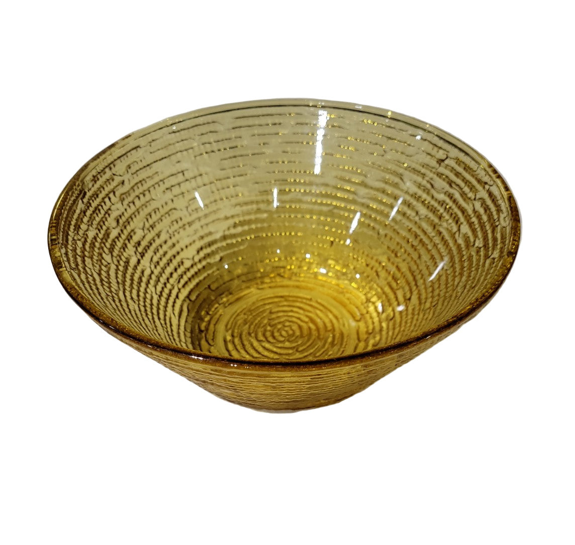 Vintage Amber Textured Glass Mixing or Serving Bowl – Ribbed Swirl Design
