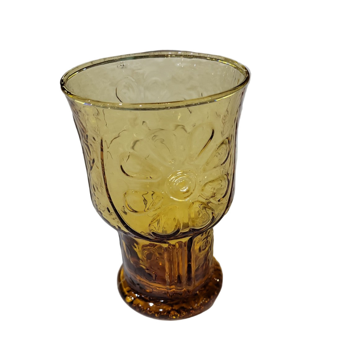 Vintage Amber Daisy Pattern Goblet – Pressed Glass Tumbler