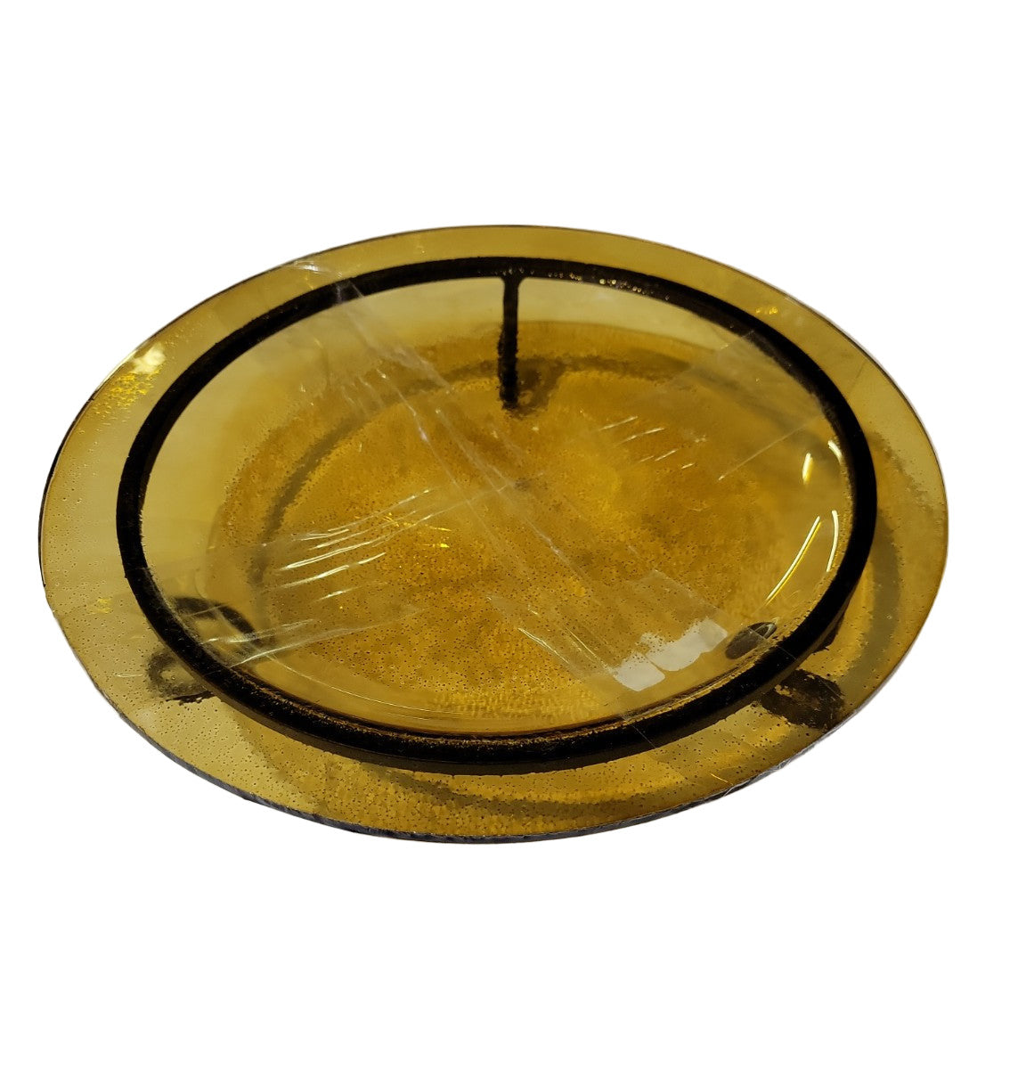 Vintage Amber Glass Serving Tray on Wrought Iron Stand – 11" Diameter