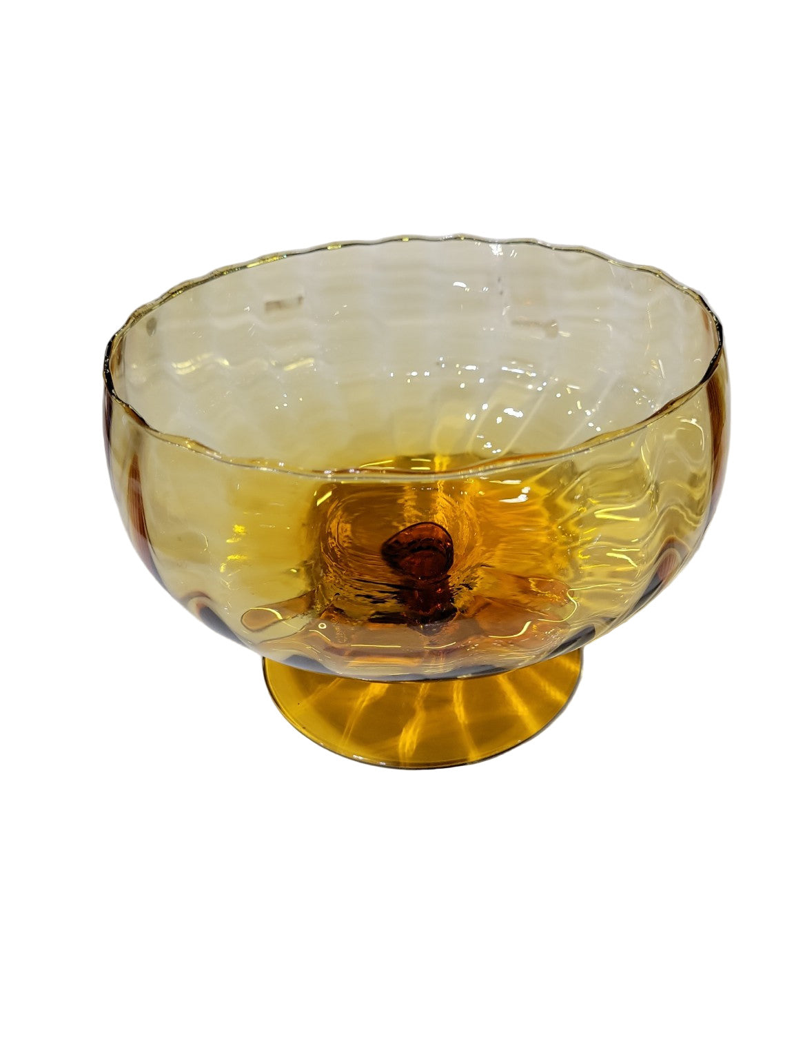 Vintage Amber Glass Compote Bowl – Honeycomb Textured Pedestal Dish
