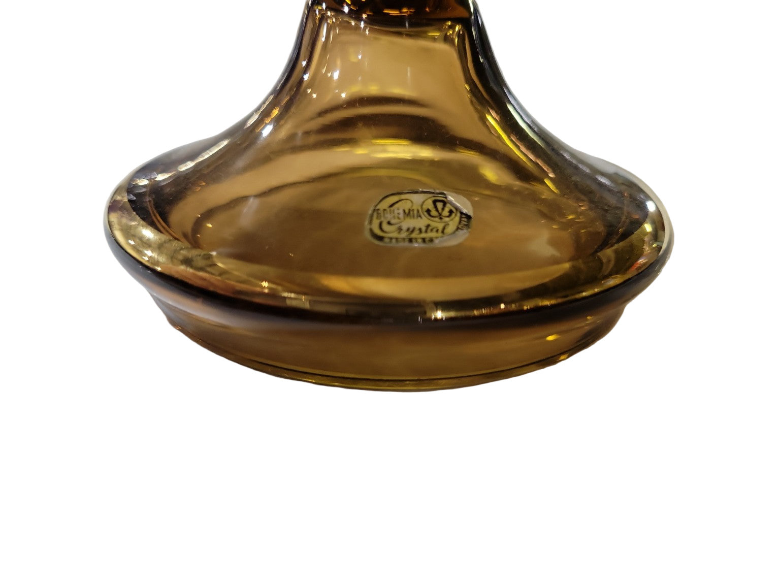 Bohemia Crystal Amber Glass Compote – Etched Flamingo & Floral Design, 24K Gold Rim