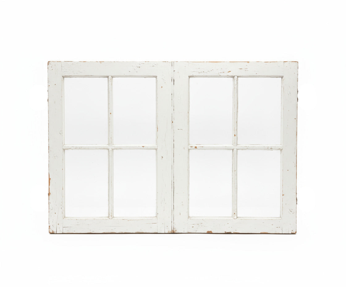 Vintage Wood French Doors with Matching Transom – 10-Lite Glass Panels