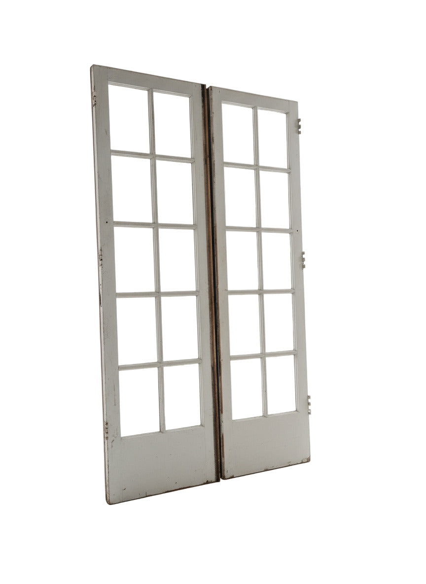 Vintage Wood French Doors with Matching Transom – 10-Lite Glass Panels