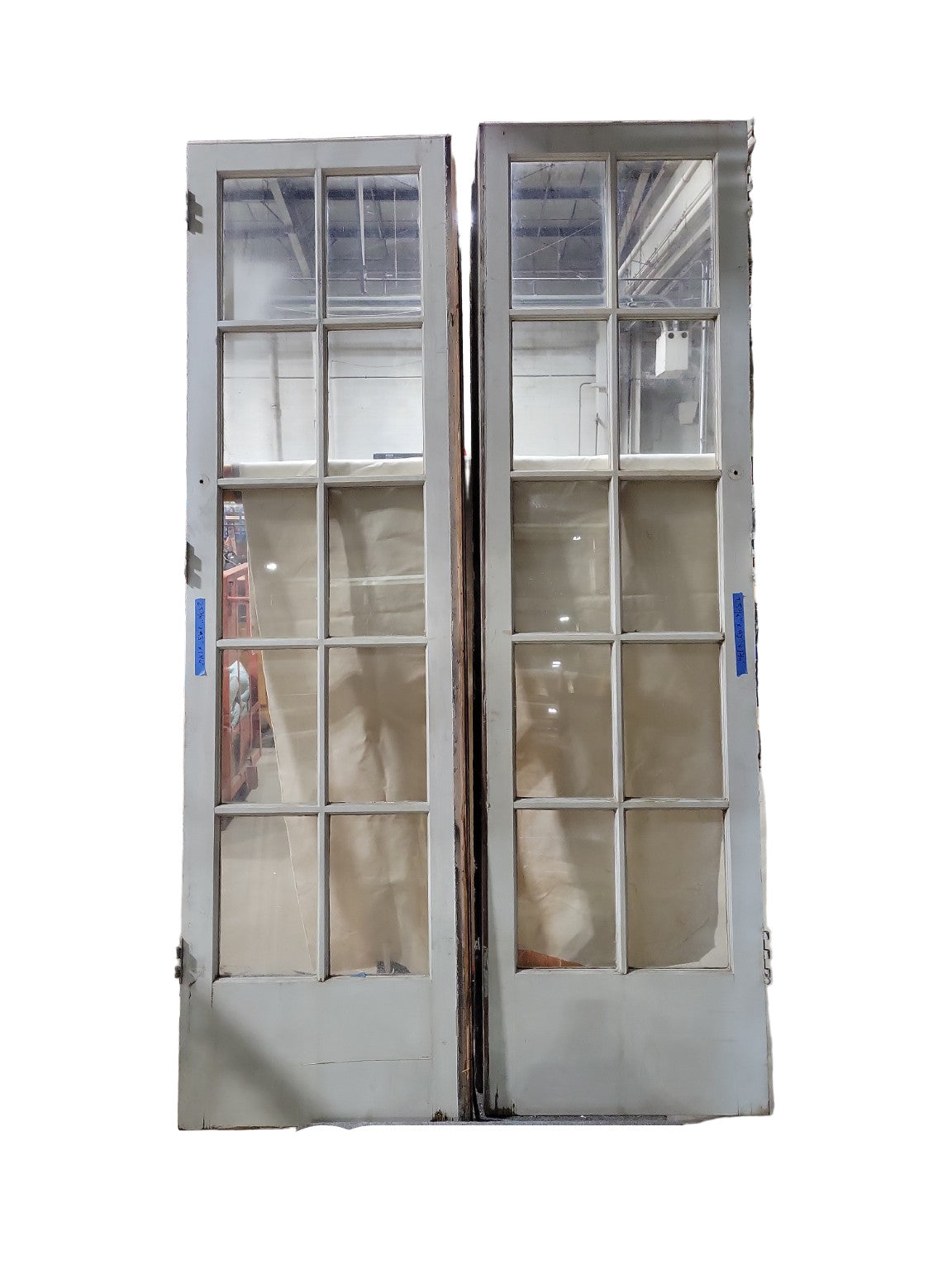 Vintage Wood French Doors with Matching Transom – 10-Lite Glass Panels