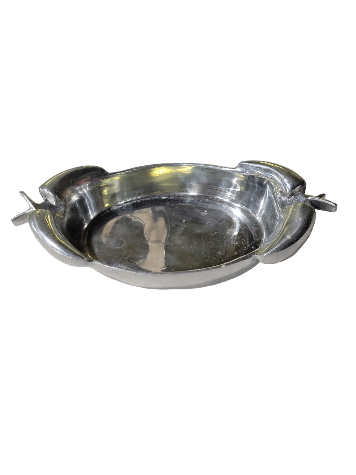 Mid-Century Modern Aluminum Oval Ashtray with Winged Ends – Sculptural Design