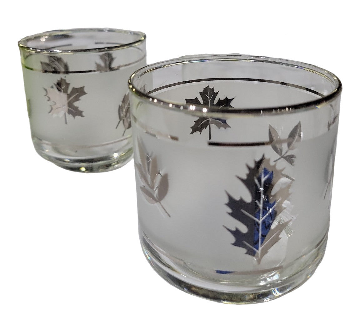 Mid-Century Silver Leaf Frosted Glass Bar Set with Bowl – 5-Piece Set