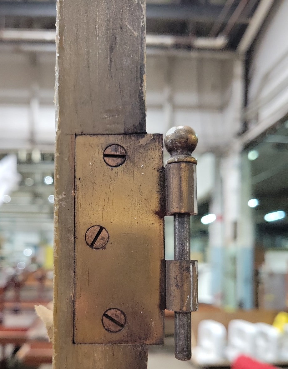 Antique 4-Panel Solid Wood Door with Porcelain Knob and Brass Hardware