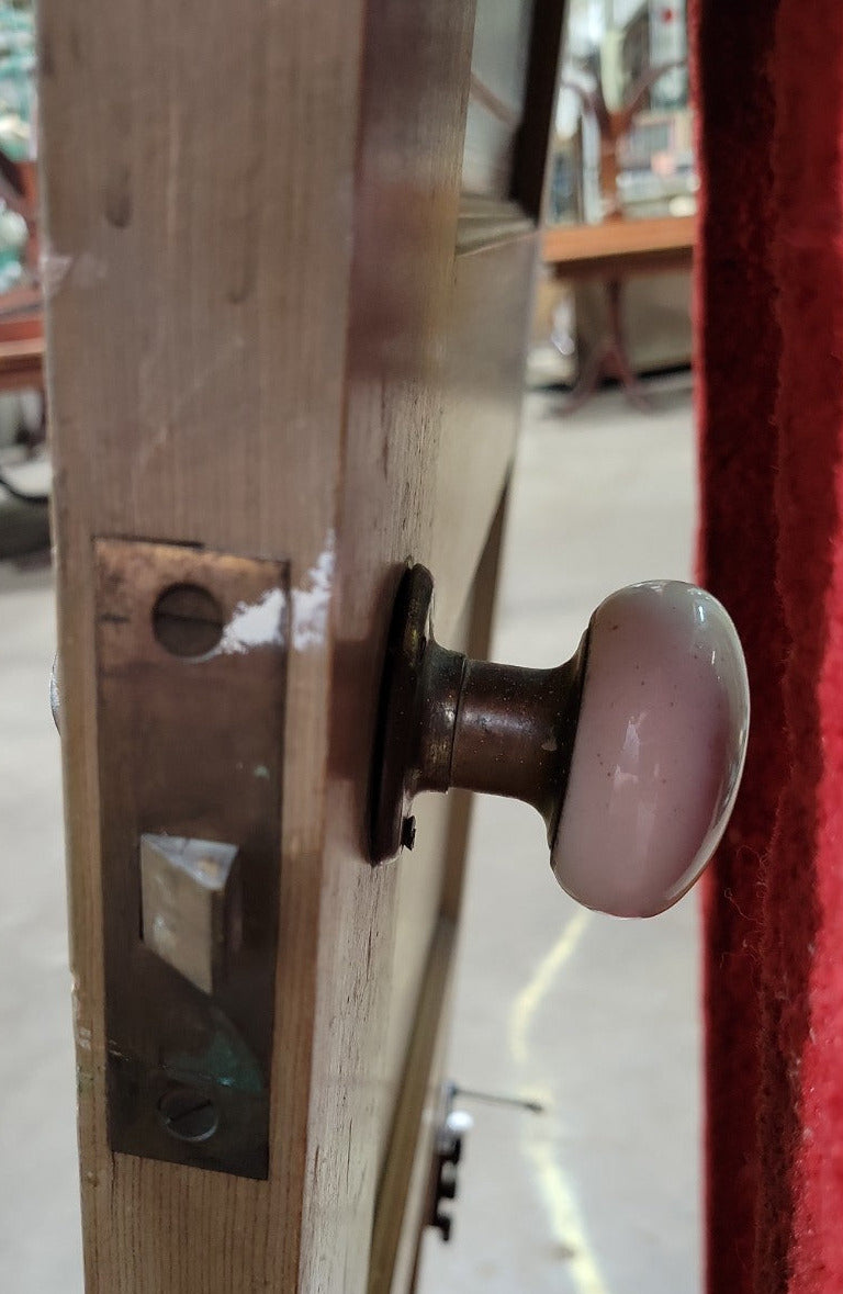 Antique 5-Panel Solid Pine Door with Porcelain Knob and Brass Hardware