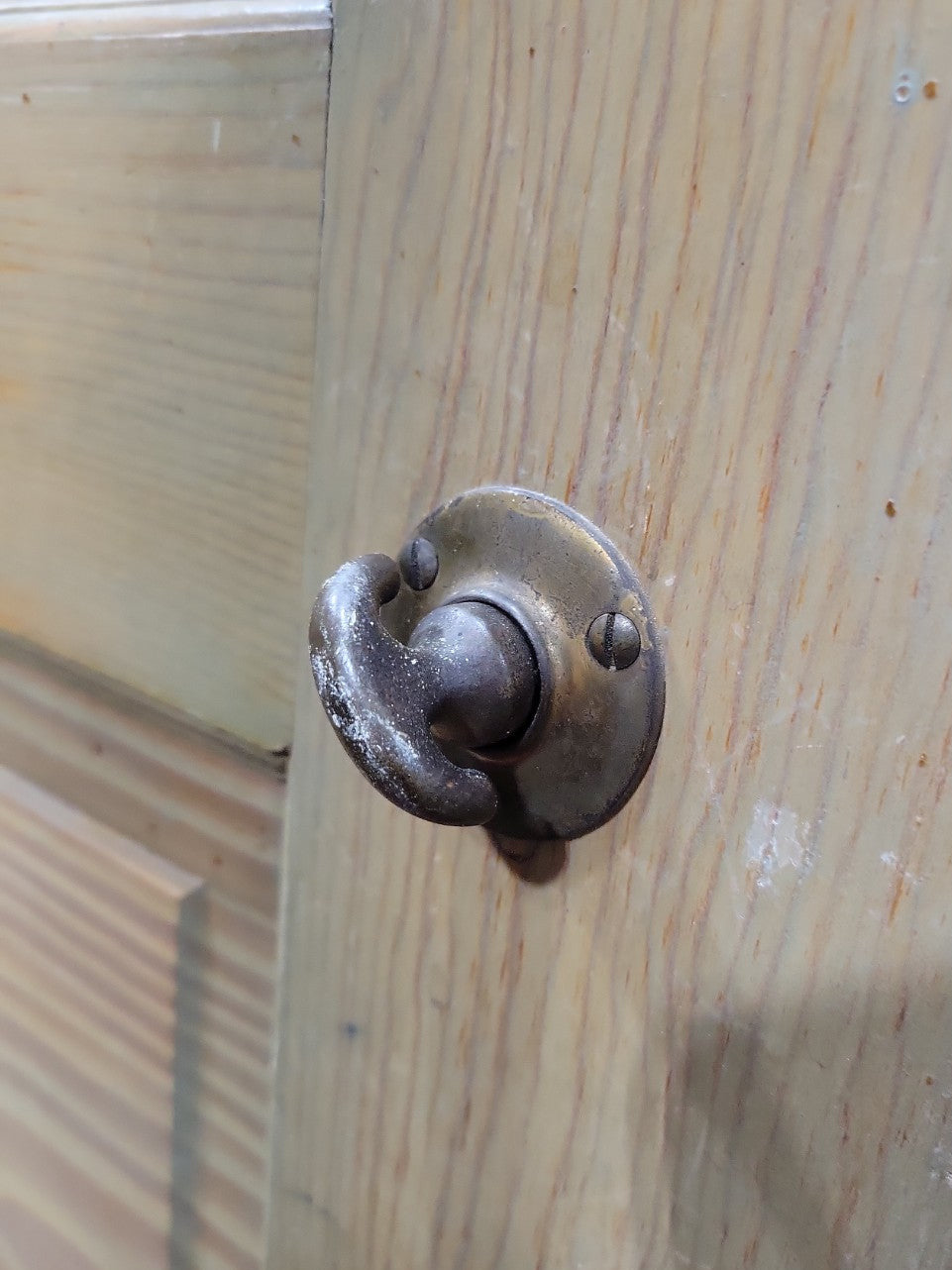 Antique 5-Panel Solid Pine Door with Porcelain Knob and Brass Hardware