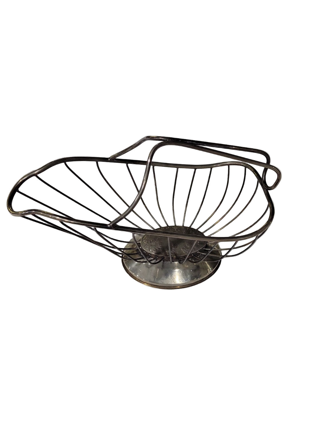 Mid-Century Modern Chrome Wire Fruit Basket on Pedestal Base – 10 ¾" x 4 ½" x 7 ¾"