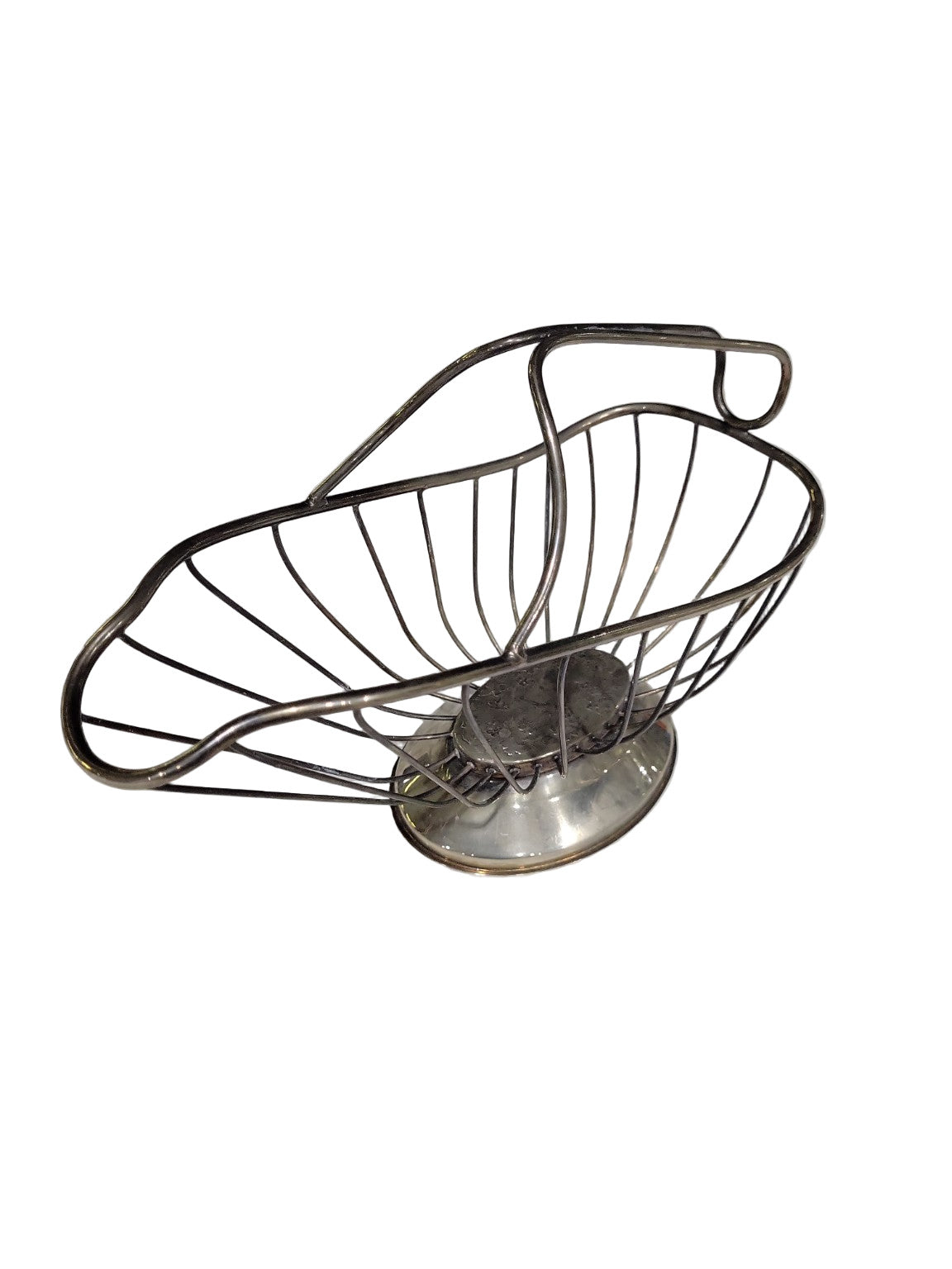 Mid-Century Modern Chrome Wire Fruit Basket on Pedestal Base – 10 ¾" x 4 ½" x 7 ¾"