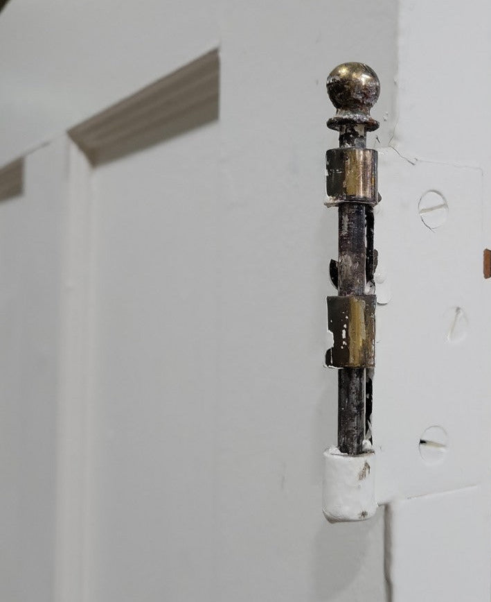 Vintage Two-Panel Interior Door with Mixed Glass and Brass Knobs