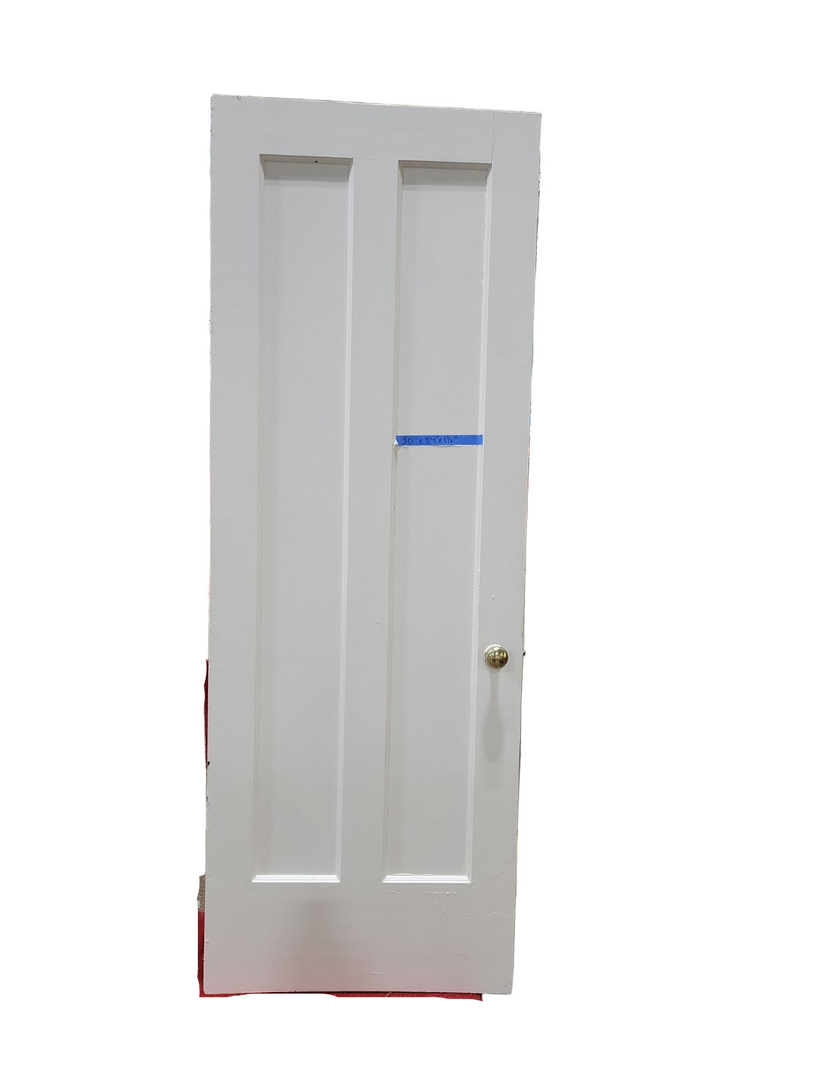 Vintage Two-Panel Interior Door with Mixed Glass and Brass Knobs