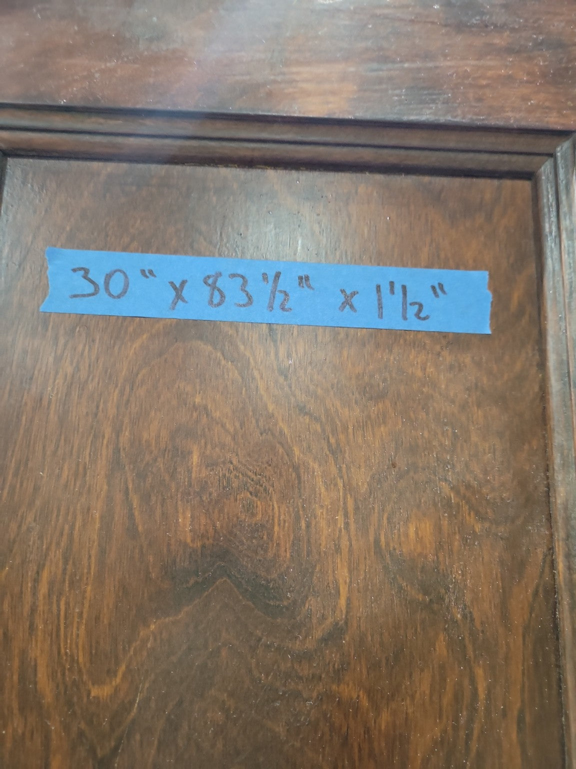 Antique Two-Panel Stained Wood Interior Door with Glass Knobs